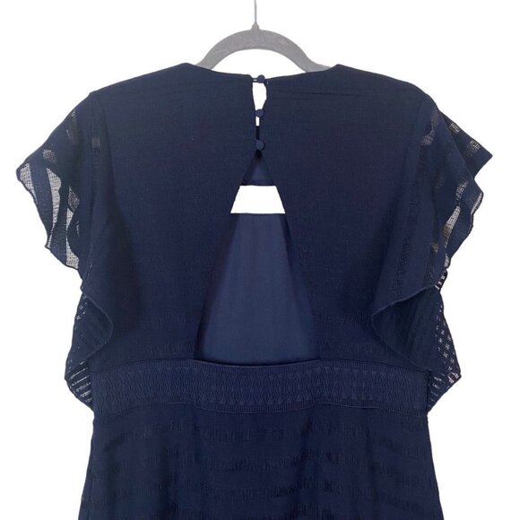 Foxiedox Tiered Lace Panel Sheath Lace Cocktail Dress Navy Blue - Picture 8 of 10